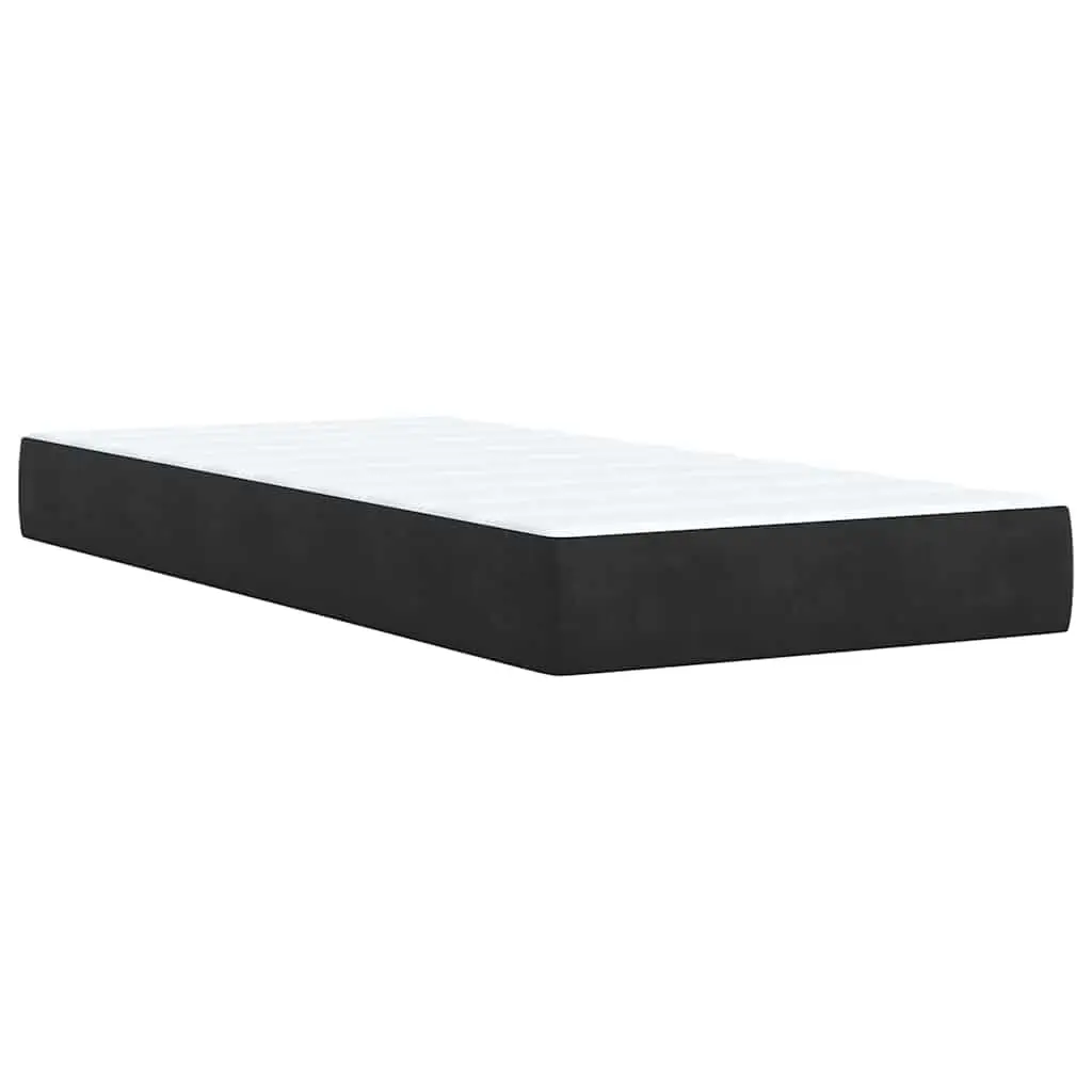 Box Spring Bed Black King Single Pocket Spring Mattress Height-Adjustable Headboard Velvet Upholstery Slatted Base
