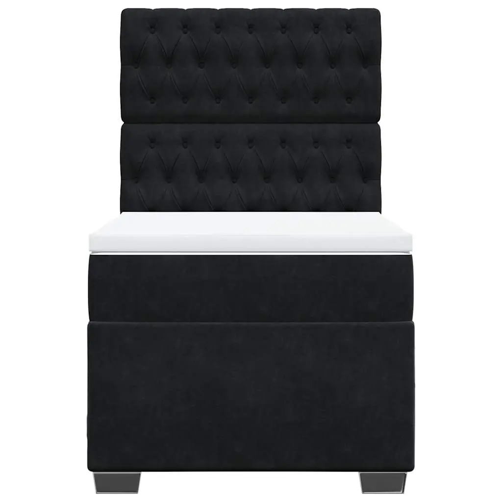 Box Spring Bed Black King Single Pocket Spring Mattress Velvet Upholstery Height Adjustable Headboard