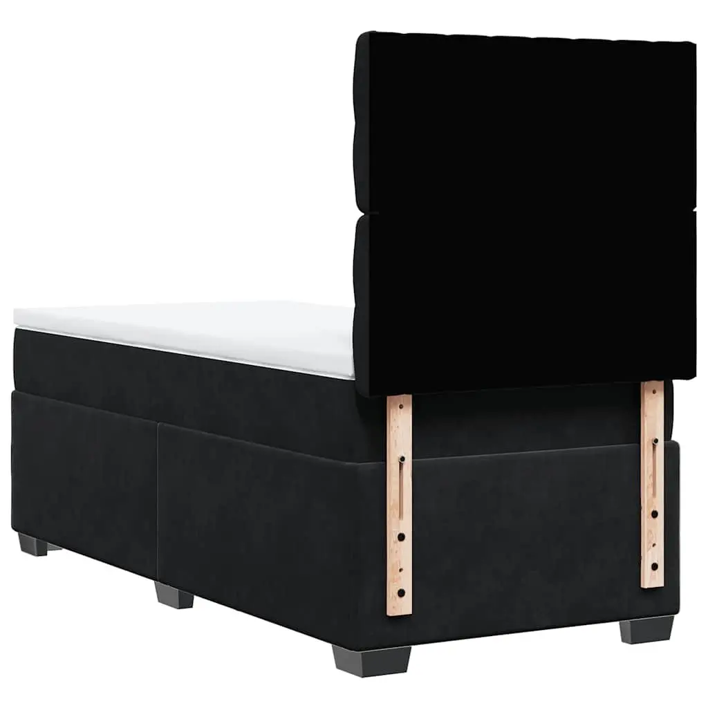 Box Spring Bed Black King Single Pocket Spring Mattress Velvet Upholstery Height Adjustable Headboard