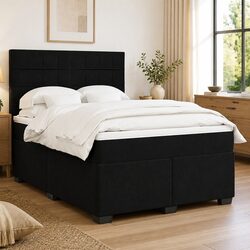 Box Spring Bed with Pocket Sprung Mattress Double Black Velvet Adjustable