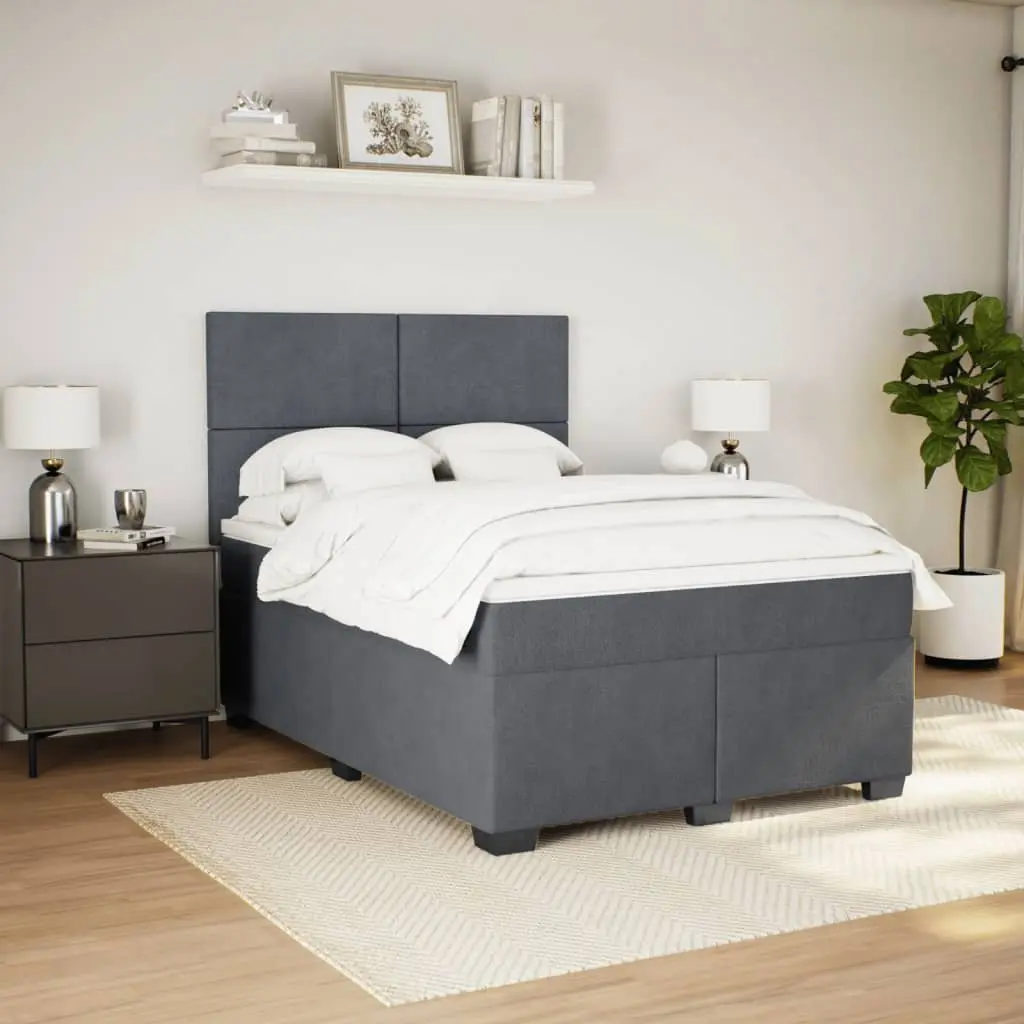 Queen Box Spring Bed Grey Pocket Spring Mattress Height Adjustable Headboard