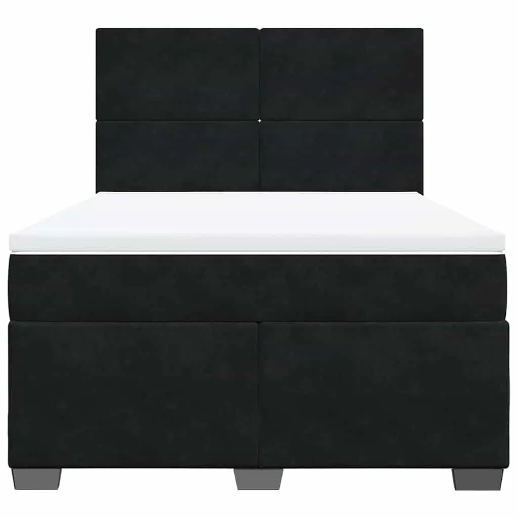 Queen Bed Black Velvet Pocket Spring Mattress Adjustable Headboard
