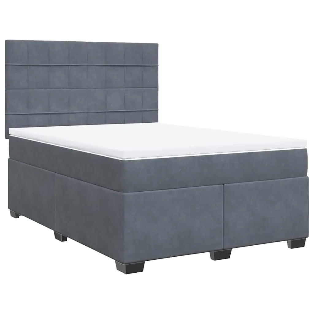 Queen Bed Grey Pocket Spring Mattress Height Adjustable Headboard Velvet Upholstery