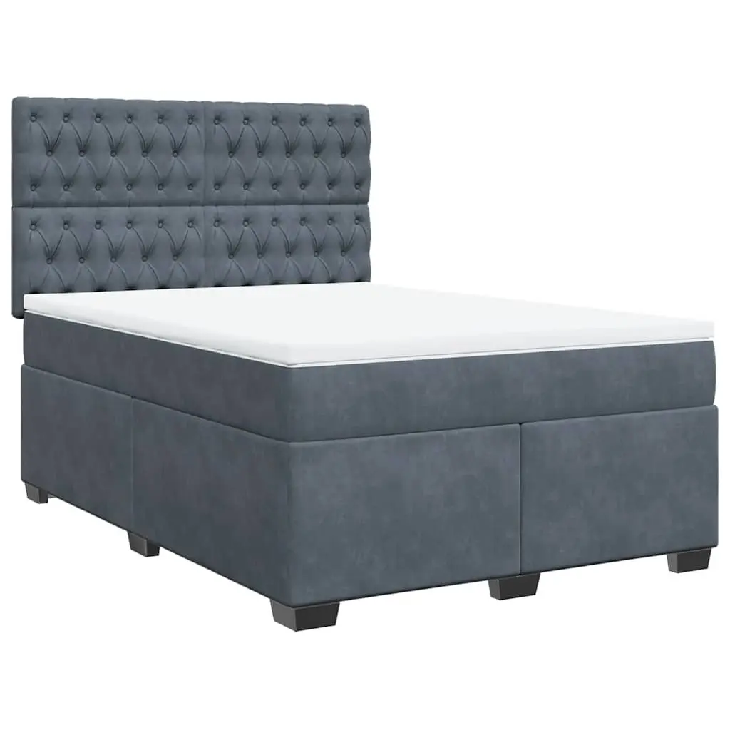 Queen Box Spring Bed with Pocket Spring Mattress Grey Velvet Adjustable