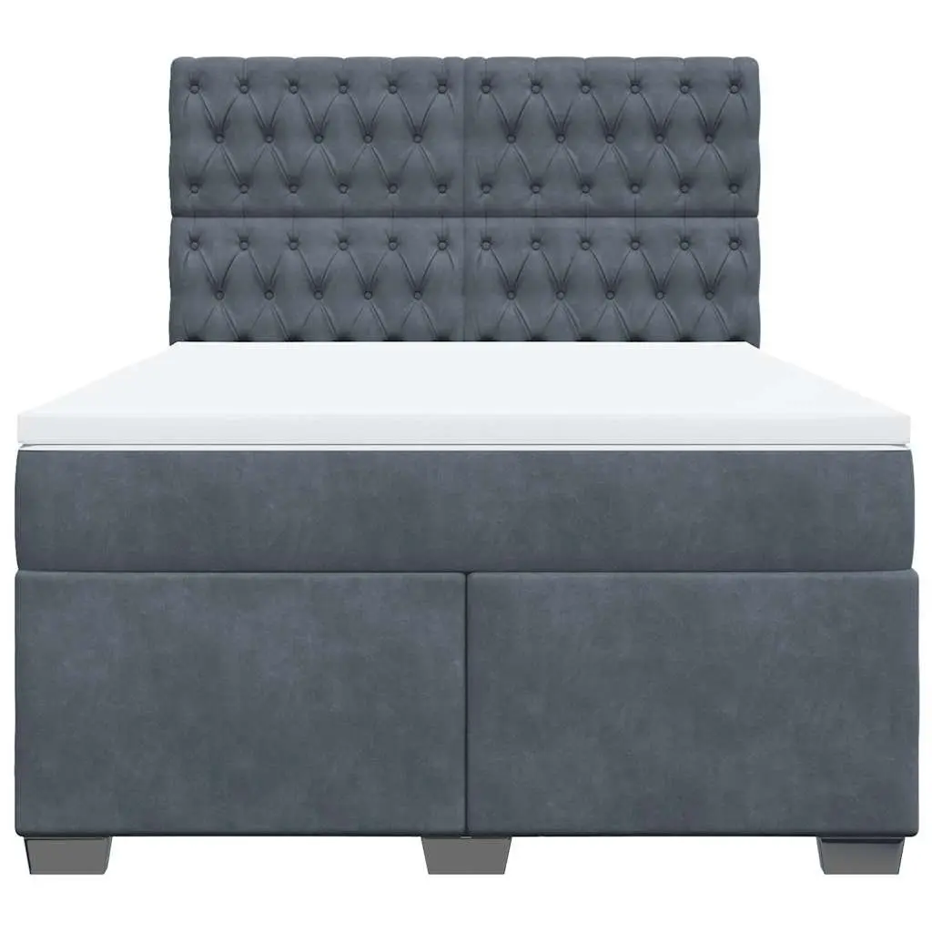 Queen Box Spring Bed with Pocket Spring Mattress Grey Velvet Adjustable