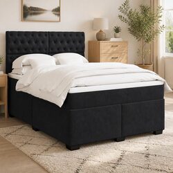 Compact Queen Box Spring Bed with Velvet Upholstery