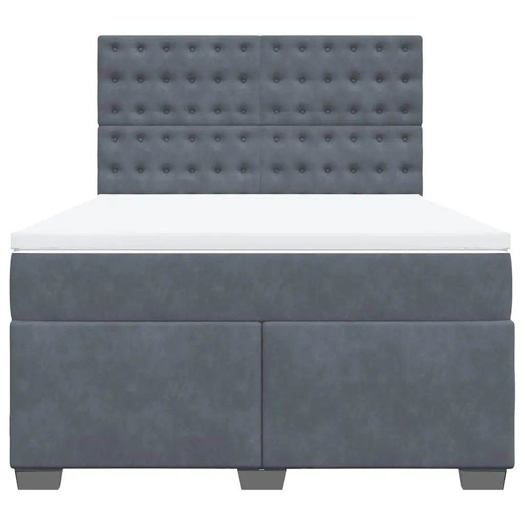 Queen Box Spring Bed Grey Velvet Height-Adjustable Headboard Pocket Spring Mattress