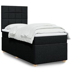 King Single Box Spring Bed with Pocket Mattress Black Fabric Headboard