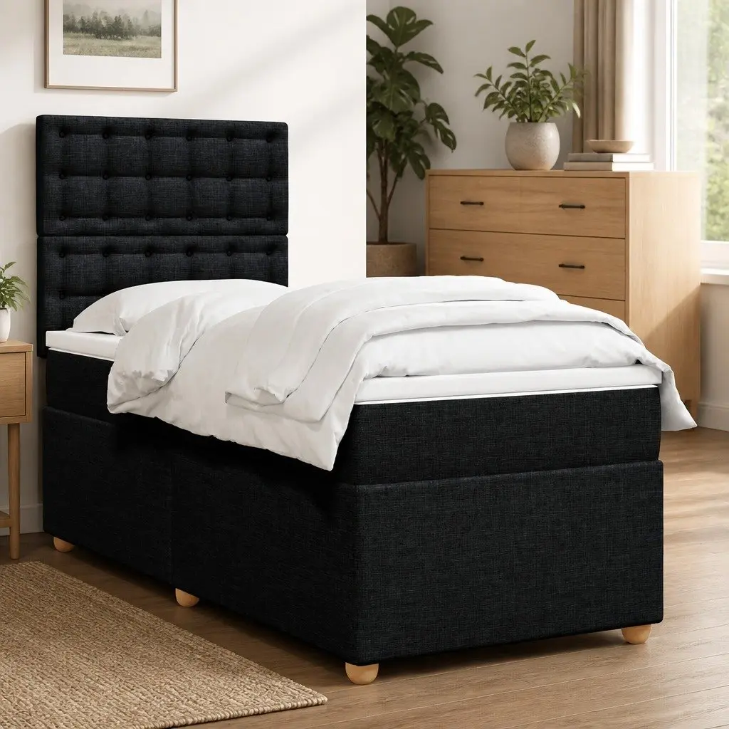 Box Spring Bed Black King Single Pocket Spring Mattress Height-Adjustable Headboard
