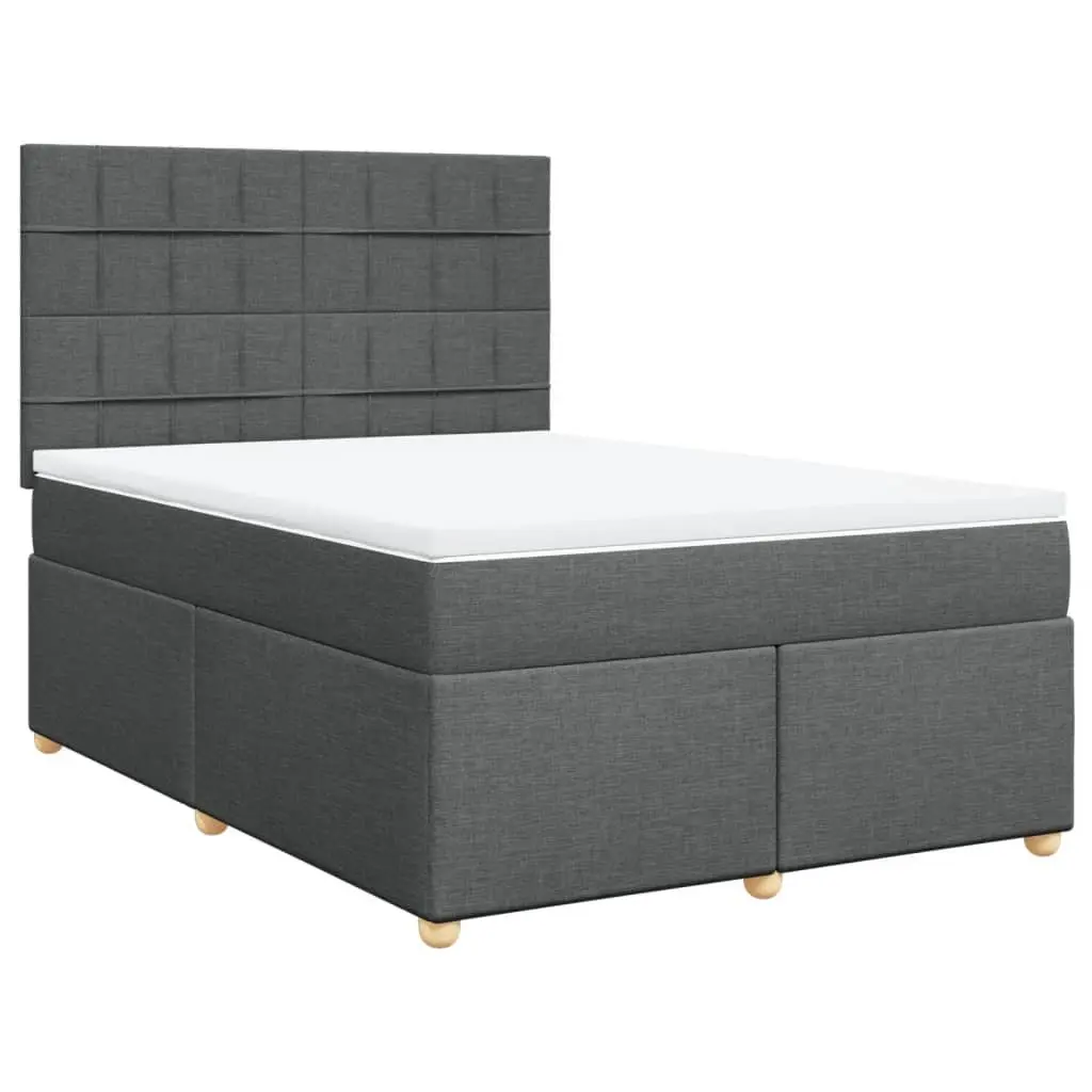 Queen Box Spring Bed Dark Grey Fabric Height Adjustable Headboard Pocket Spring Mattress