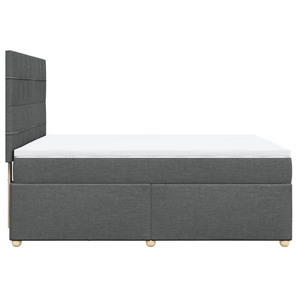 Queen Box Spring Bed Dark Grey Fabric Height Adjustable Headboard Pocket Spring Mattress