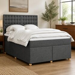 Compact Queen Box Spring Bed with Stylish Headboard