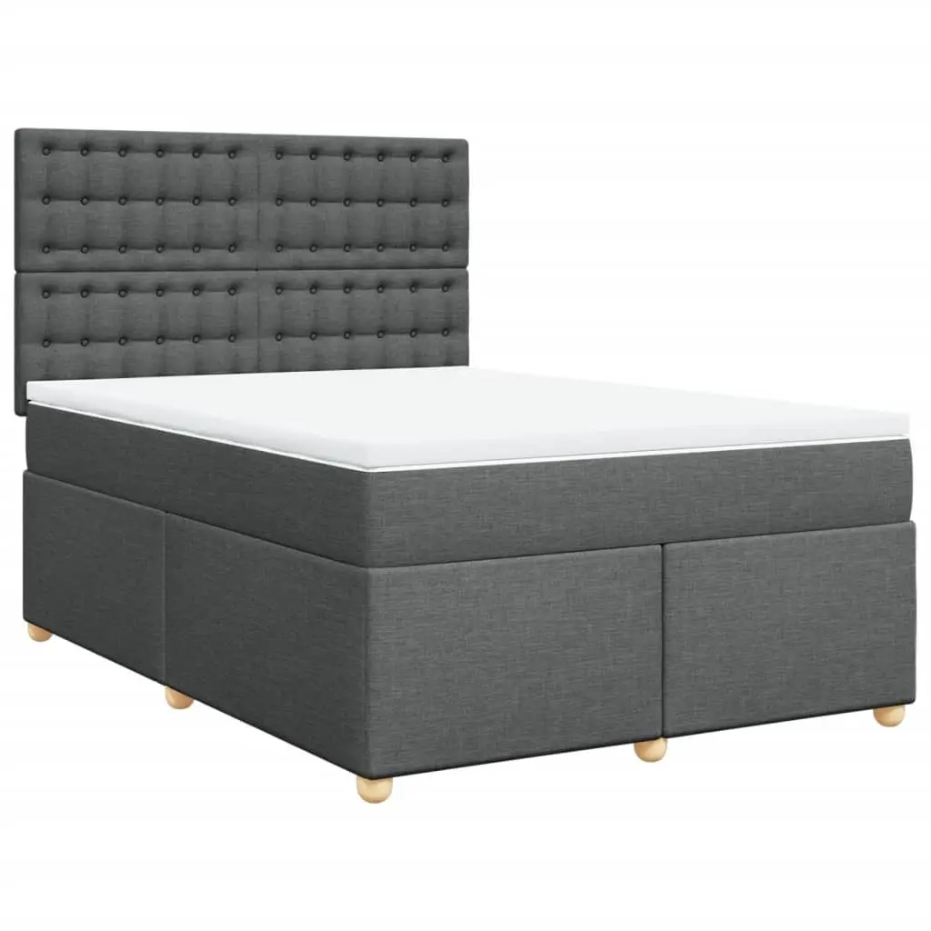 Queen Box Spring Bed Dark Grey Polyester Fabric Adjustable Headboard