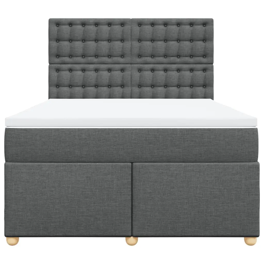 Queen Box Spring Bed Dark Grey Polyester Fabric Adjustable Headboard