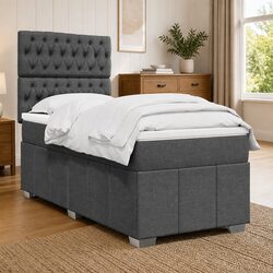 King Single Box Spring Bed with Pocket Mattress Grey Fabric Adjustable Headboard