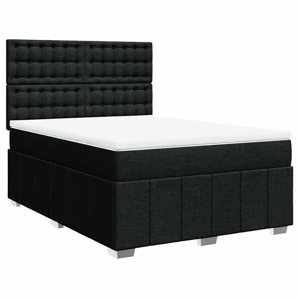 Double Box Spring Bed Black Fabric Adjustable Headboard Pocket Spring Mattress