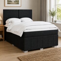 Queen Box Spring Bed with Pocket Mattress Height Adjustable Headboard Black