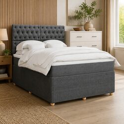 Double Box Spring Bed with Pocket Mattress Height Adjustable Headboard Grey