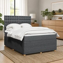 Double Box Spring Bed with Pocket Spring Mattress in Grey