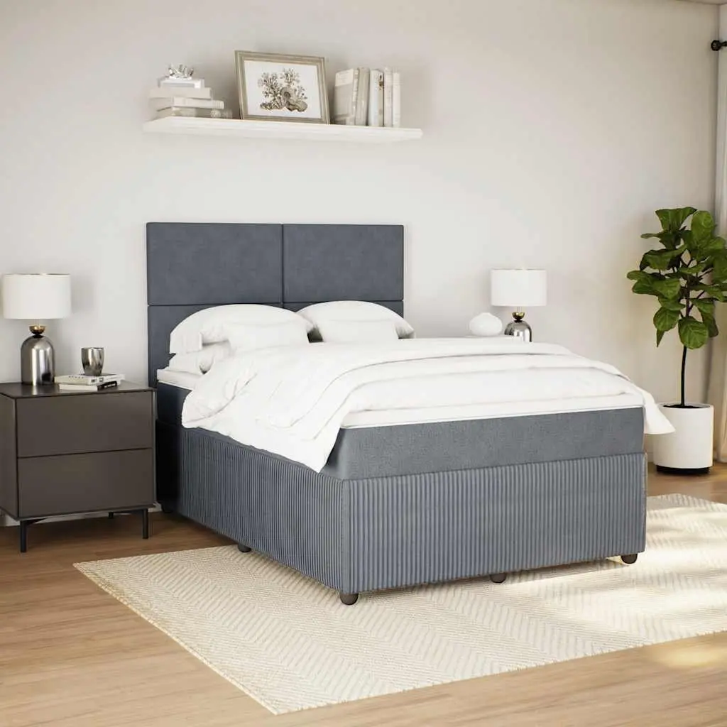 Queen Box Spring Bed Grey Fabric Pocket Spring Mattress Adjustable Headboard