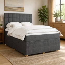 Queen Box Spring Bed with Pocket Mattress Height-Adjustable Headboard Dark Grey