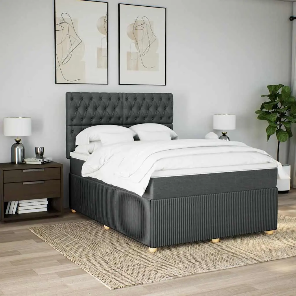 Queen Bed Grey Height-Adjustable Headboard Pocket Spring Mattress