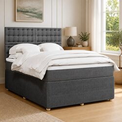 Queen Box Spring Bed: Durable Grey Fabric & Pocket Springs