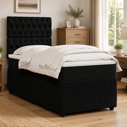 Concise Black Velvet Box Spring Bed with Headboard
