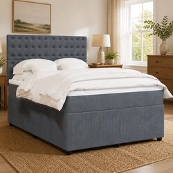 Concise Grey Velvet Box Spring Bed with Mattress