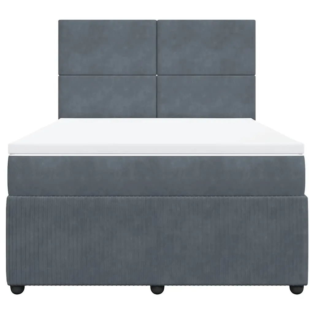 Queen Bed Grey Velvet Pocket Spring Mattress Adjustable Headboard