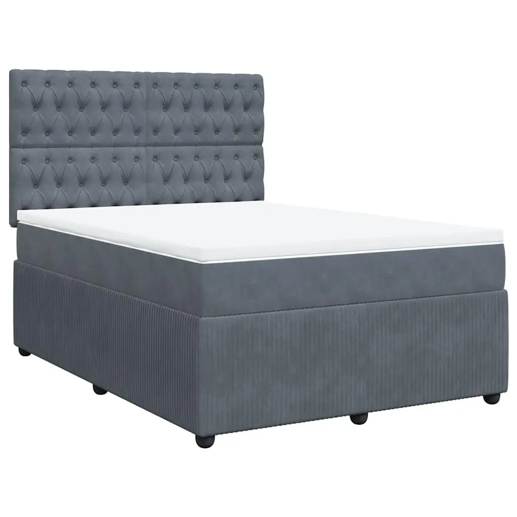 Queen Box Spring Bed in Grey Velvet
