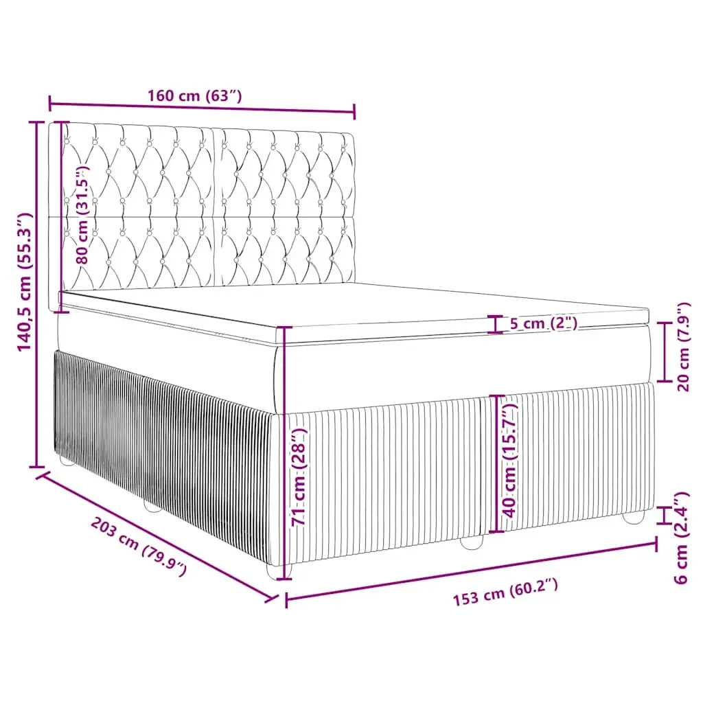 Queen Box Spring Bed in Grey Velvet