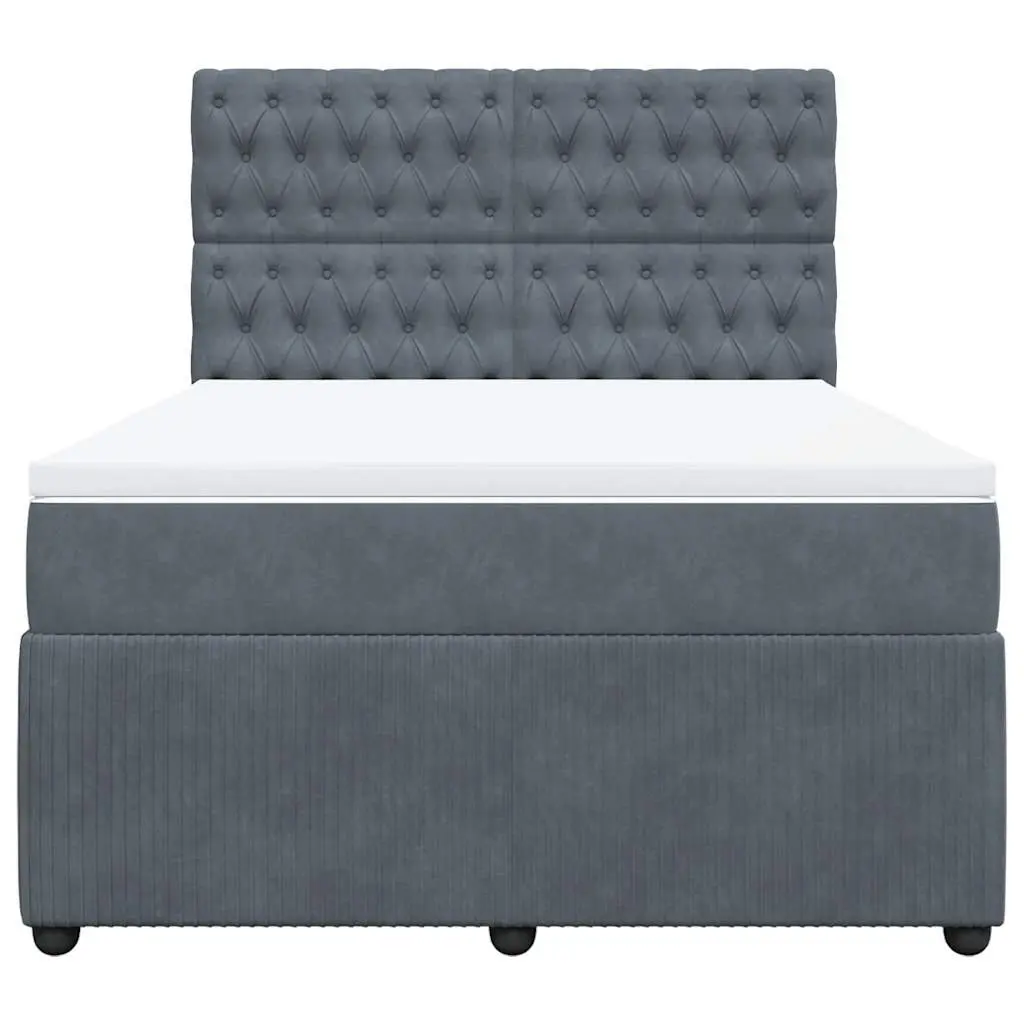 Queen Box Spring Bed in Grey Velvet