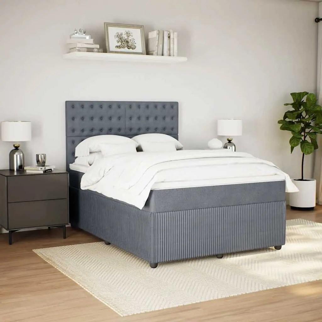 Queen Box Spring Bed Grey Pocket Spring Mattress Adjustable Headboard