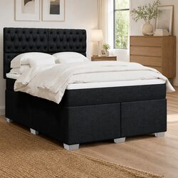 Double Box Spring Bed with Pocket Spring Mattress LED Lights Adjustable
