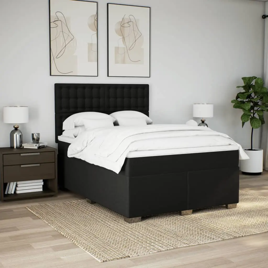 Double Box Spring Bed Black Double Pocket Spring Mattress Adjustable LED Lights
