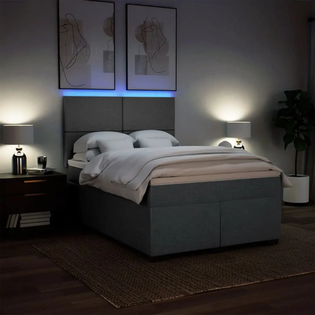 Box Spring Bed Grey Queen Pocket Mattress Adjustable Headboard LED Lights