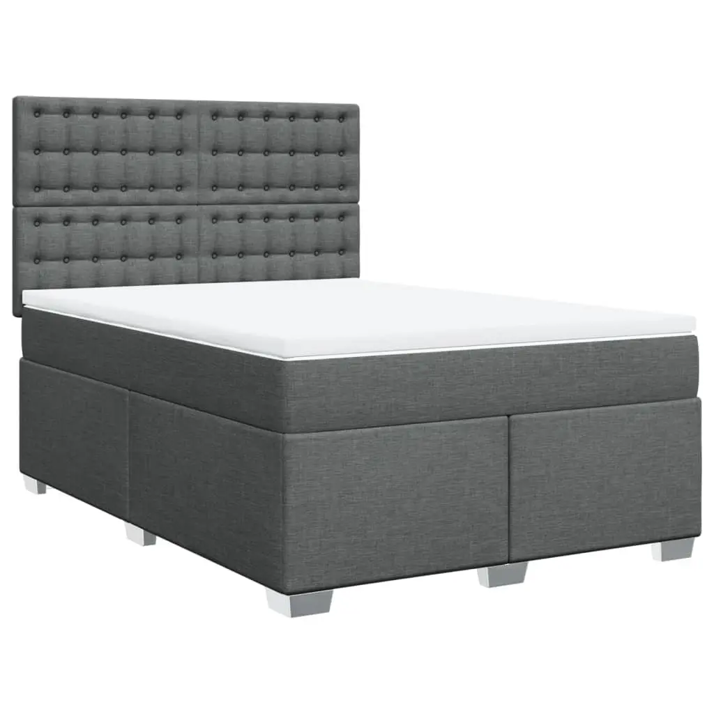 Queen Box Spring Bed Grey Size Adjustable Headboard Pocket Spring Mattress with LED Light