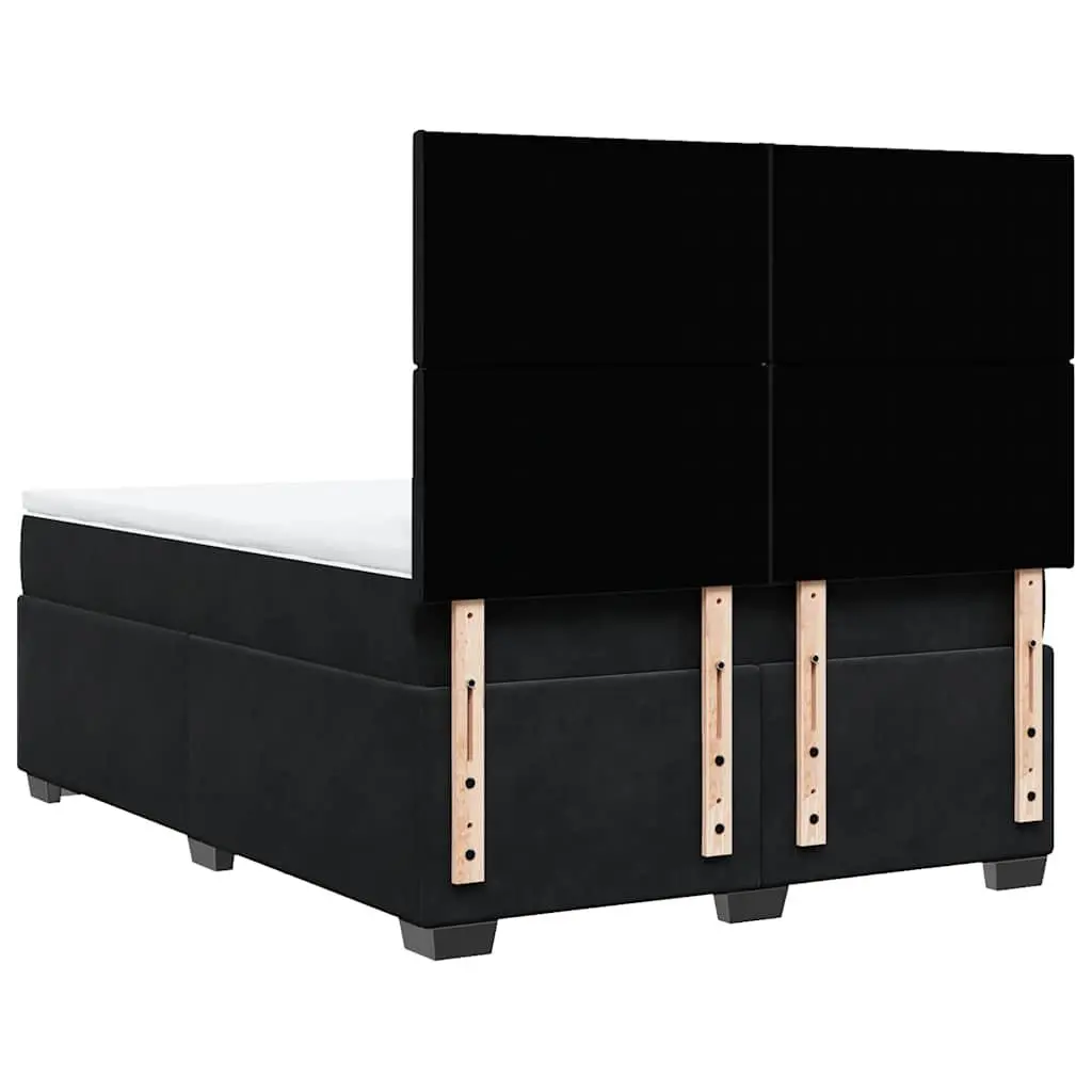 Queen Size Box Spring Bed Black Velvet Frame Pocket Spring Mattress LED Headboard
