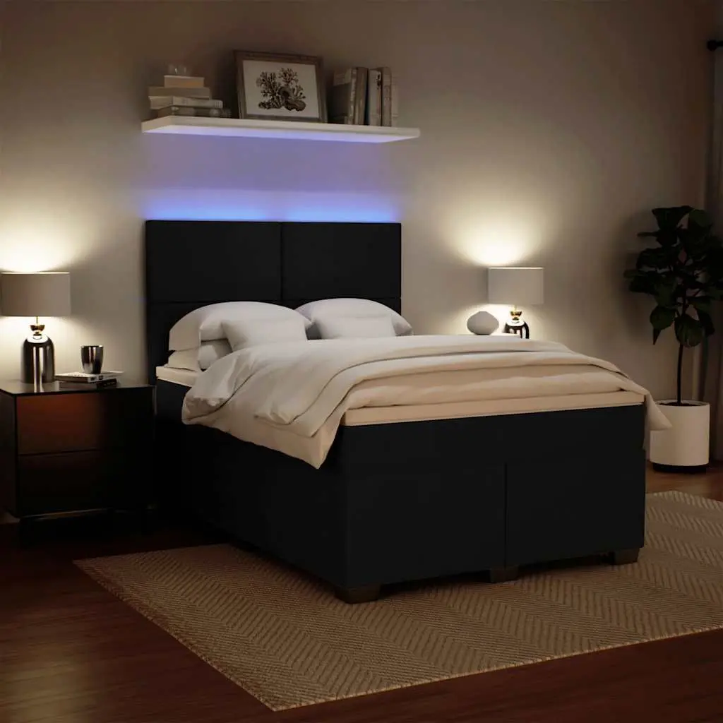 Queen Size Box Spring Bed Black Velvet Frame Pocket Spring Mattress LED Headboard
