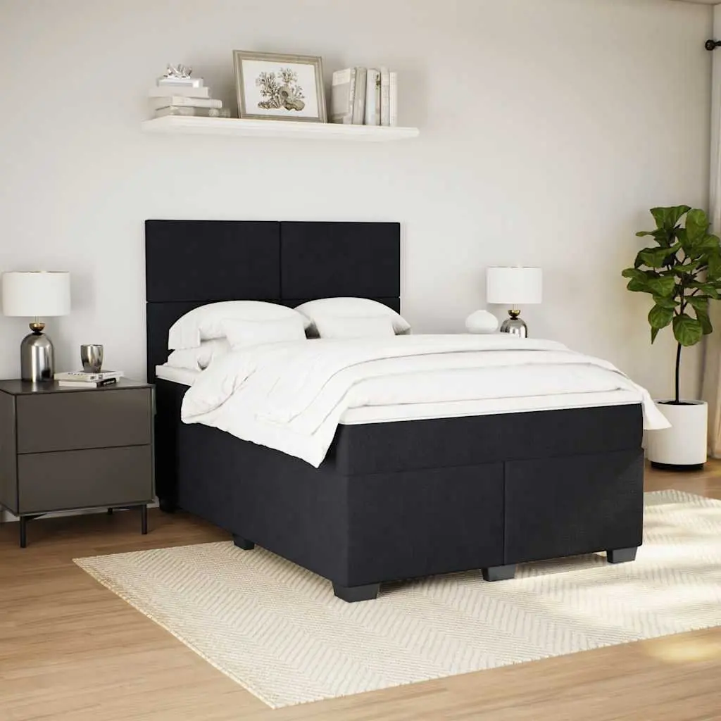 Queen Size Box Spring Bed Black Velvet Frame Pocket Spring Mattress LED Headboard