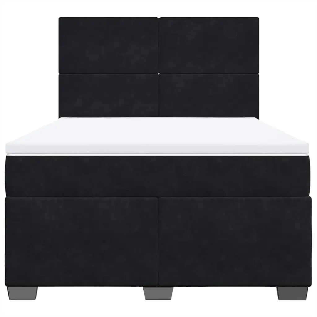 Queen Size Box Spring Bed Black Velvet Frame Pocket Spring Mattress LED Headboard