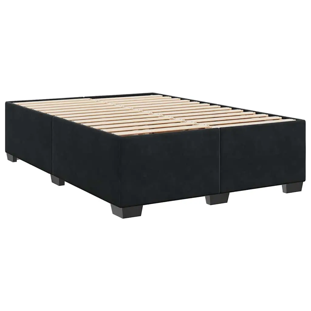 Queen Size Box Spring Bed Black Velvet Frame Pocket Spring Mattress LED Headboard