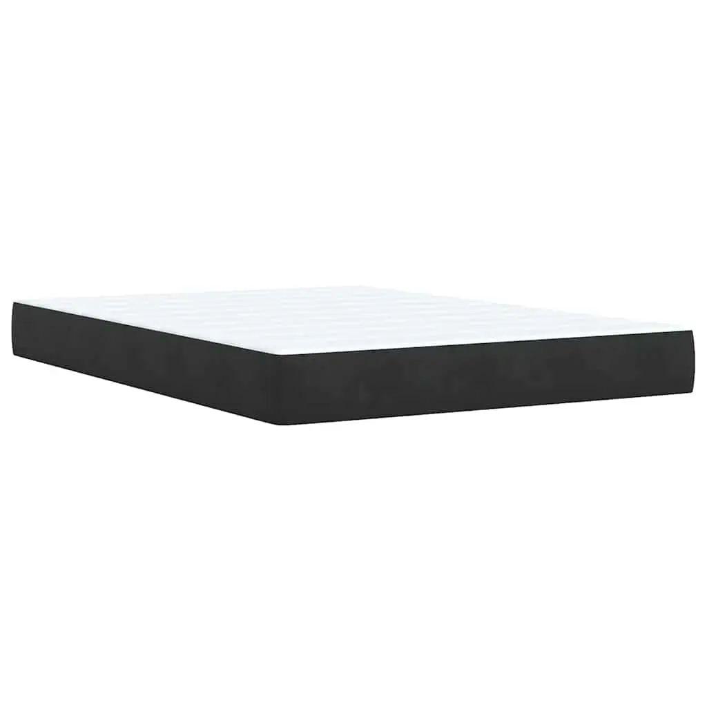 Queen Size Box Spring Bed Black Velvet Frame Pocket Spring Mattress LED Headboard