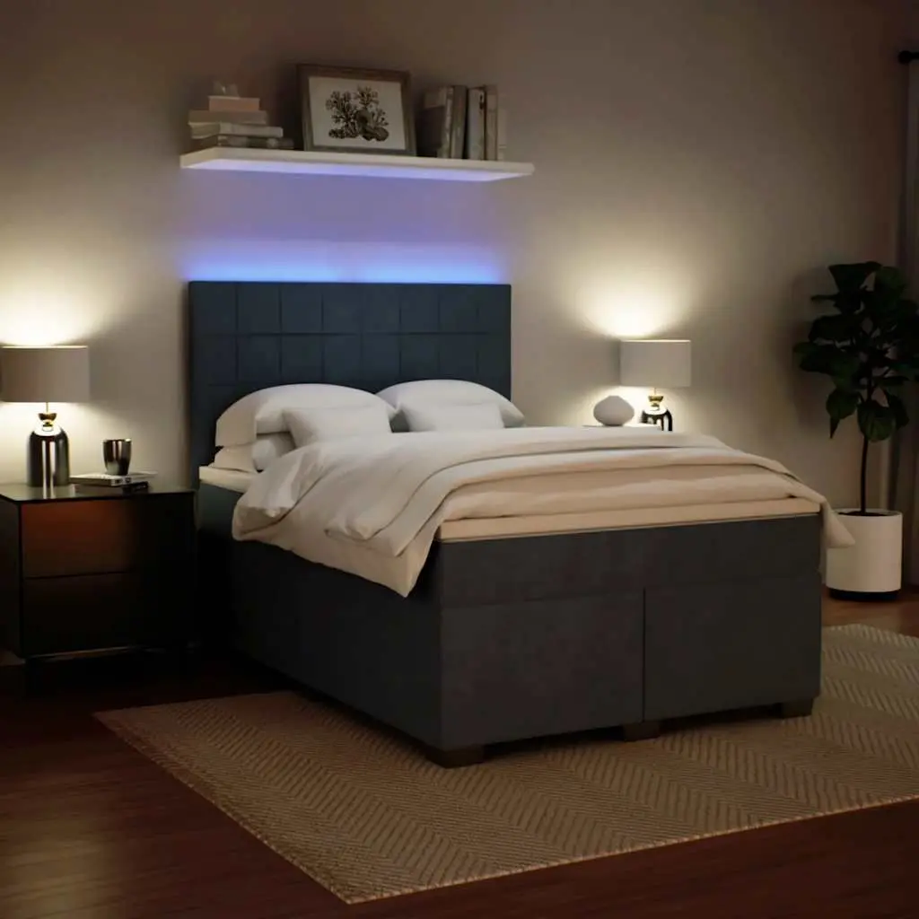 Queen Bed Grey Pocket Spring Mattress Adjustable Headboard LED Lights