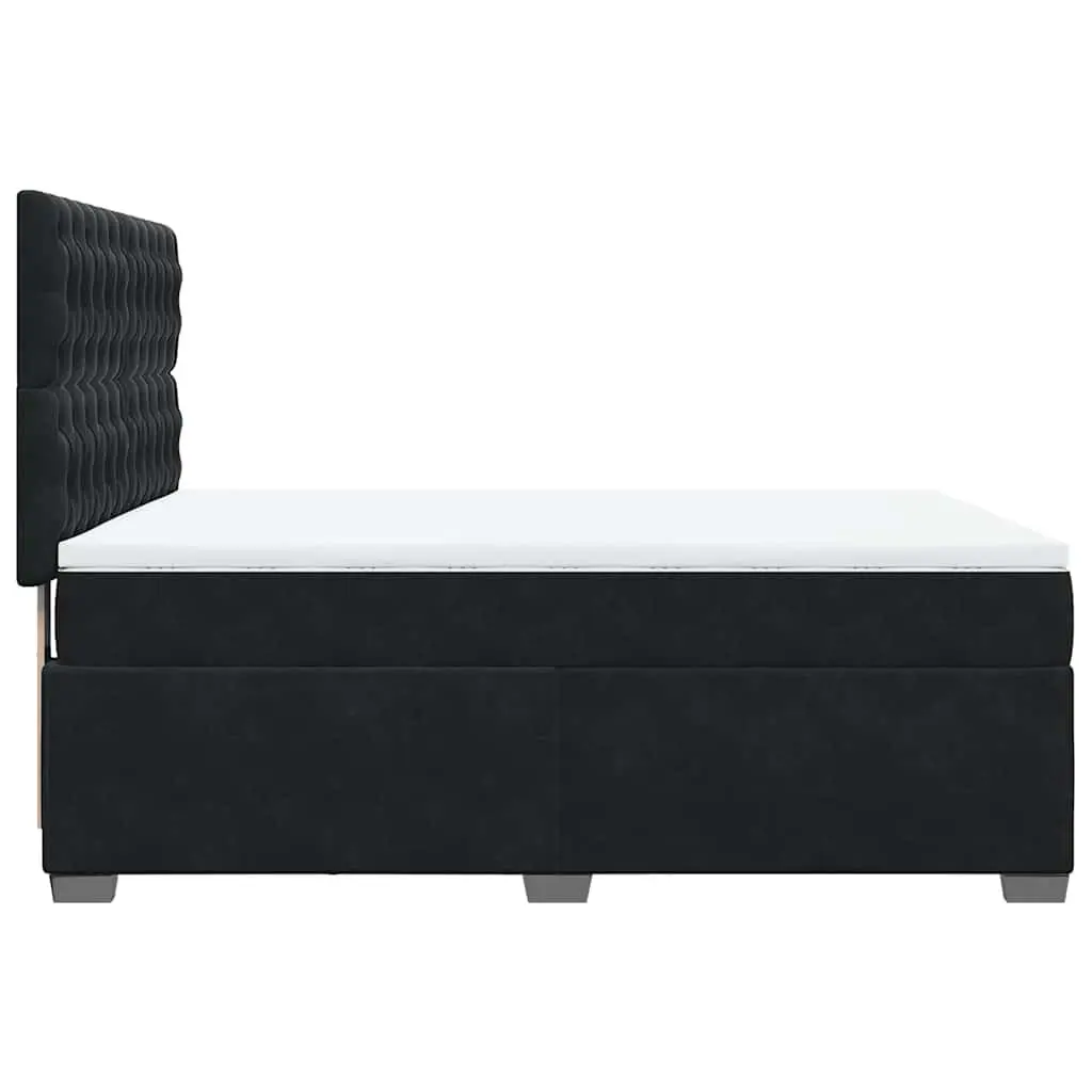 Queen Size Box Spring Bed Black Velvet Pocket Spring Mattress Adjustable Headboard LED Lights