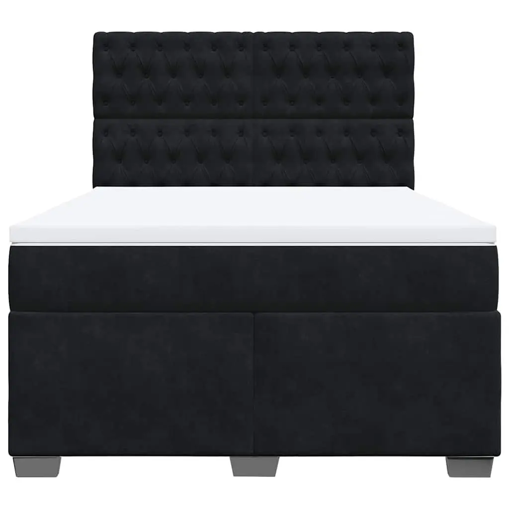 Queen Size Box Spring Bed Black Velvet Pocket Spring Mattress Adjustable Headboard LED Lights