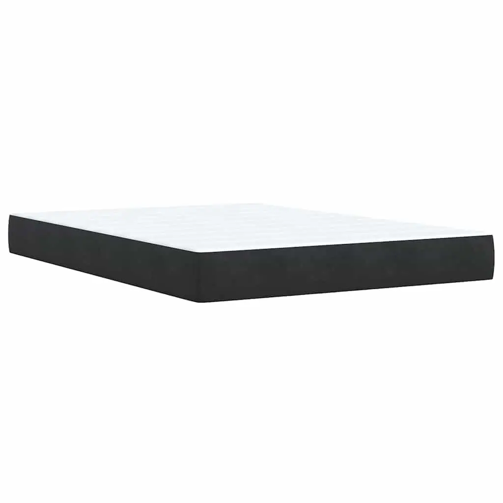 Queen Size Box Spring Bed Black Velvet Pocket Spring Mattress Adjustable Headboard LED Lights