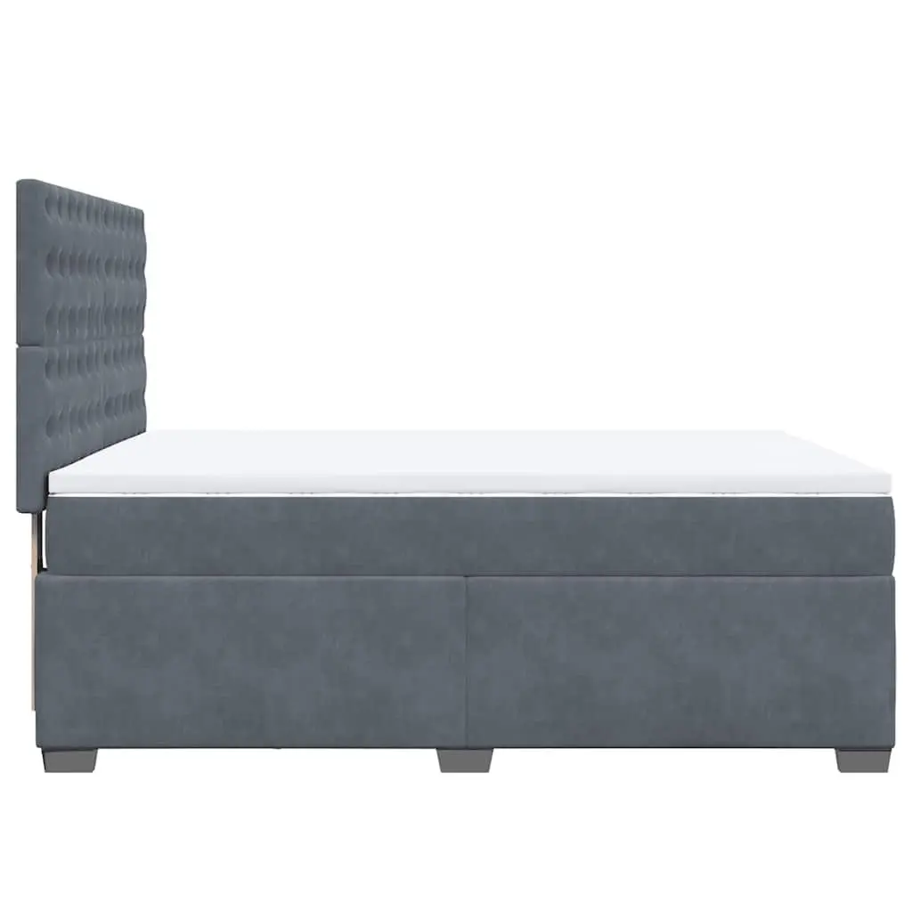 Queen Box Spring Bed Dark Grey Velvet Adjustable LED Lights