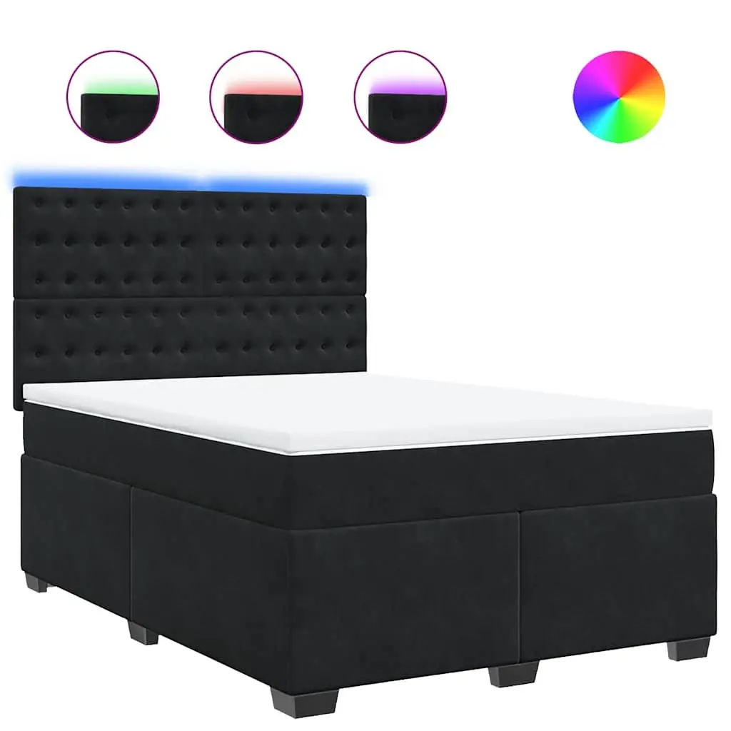 Queen Box Spring Bed Black Adjustable Headboard Pocket Spring Mattress with LED Lights